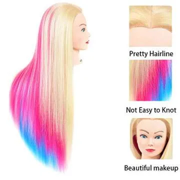 Cosmetology Mannequin Head with Synthetic Hair Styling Head for Hairdresser Training Head Manikin Doll Head 26"-28" Long Hair Mannequin Head for Braiding Practice with Clamp (613-2)