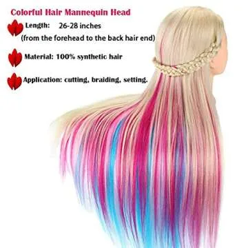 Cosmetology Mannequin Head with Synthetic Hair Styling Head for Hairdresser Training Head Manikin Doll Head 26"-28" Long Hair Mannequin Head for Braiding Practice with Clamp (613-2)
