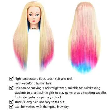 Cosmetology Mannequin Head with Synthetic Hair Styling Head for Hairdresser Training Head Manikin Doll Head 26"-28" Long Hair Mannequin Head for Braiding Practice with Clamp (613-2)
