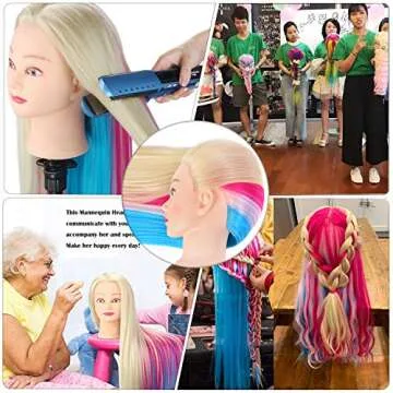 Cosmetology Mannequin Head with Synthetic Hair Styling Head for Hairdresser Training Head Manikin Doll Head 26"-28" Long Hair Mannequin Head for Braiding Practice with Clamp (613-2)