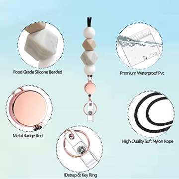 Cute Silicone Beaded Badge Reel Lanyard for ID Cards