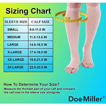 Doc Miller Toeless Compression Socks Women and Men 2 Pair - 20-30mmHg - Open Toe Compression Socks Women for Shin Splints Varicose Veins Leg Cramps Recovery - Support Circulation - Skin Nude Large