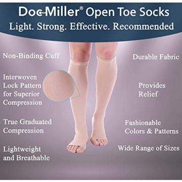 Doc Miller Toeless Compression Socks Women and Men 2 Pair - 20-30mmHg - Open Toe Compression Socks Women for Shin Splints Varicose Veins Leg Cramps Recovery - Support Circulation - Skin Nude Large