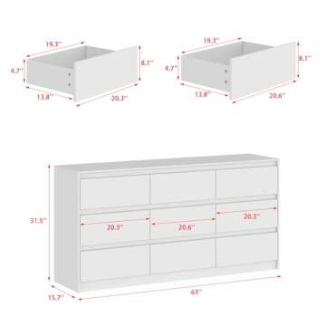 Hitow 9 Drawer Dresser for Bedroom with Deep Drawers, Large Floor Wood Dressers & Chest of Drawers H...