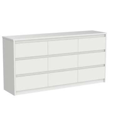 Hitow 9 Drawer Dresser for Bedroom with Deep Drawers, Large Floor Wood Dressers & Chest of Drawers Handle Free, Modern White Long Dressers for Closet Living Room, Euro Slide (63"W x 15.7"D x 31.5"H)