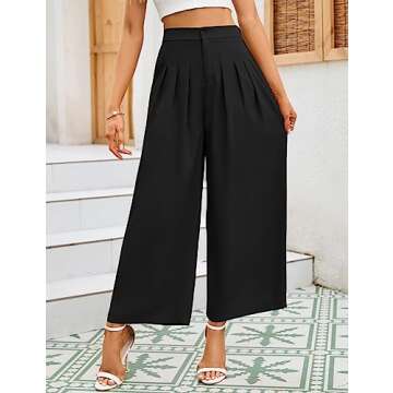 KOJOOIN High Waist Wide Leg Pants for Women, Dress Pants for Women Elastic Waist Pleated Loose Fit Flowy Trousers Business Casual Elegant Work Palazzo Pants Blask S Black