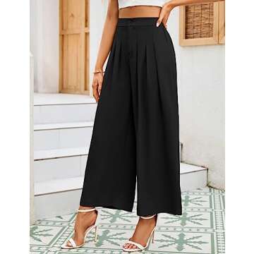 KOJOOIN High Waist Wide Leg Pants for Women, Dress Pants for Women Elastic Waist Pleated Loose Fit Flowy Trousers Business Casual Elegant Work Palazzo Pants Blask S Black
