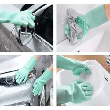 Premium Silicone Dishwashing Gloves - Reusable Scrubbing & Cleaning Gloves for Dishes & Pets