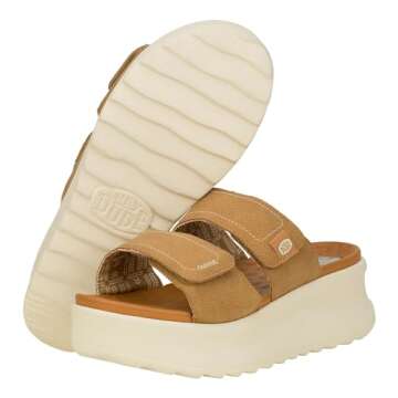 Hey Dude Women's Delray Slide Classic Tan Size 7 | Women's Shoes | Women Slip-on Sandals | Comfortable & Light-Weight