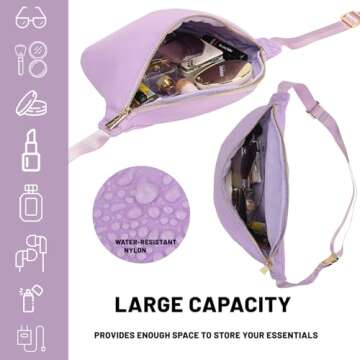 YogoRun Waist Bag Pack Nylon Fanny Pack Crossbody Bag Belt Pack Bag for Women Purple Fanny Bag(Large,Purple)