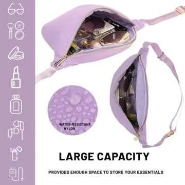YogoRun Waist Bag Pack Nylon Fanny Pack Crossbody Bag Belt Pack Bag for Women Purple Fanny Bag(Large,Purple)