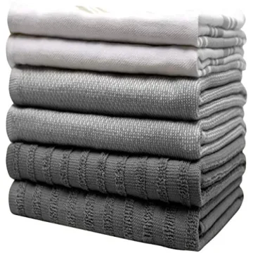Eco-Friendly Cotton Kitchen Towels 6-Pack with Hanging Loop