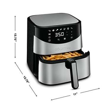 Gourmia GAF645 Digital Stainless Steel Air Fryer - Oil-Free Healthy Cooking - 6-Quart Capacity - 8 Cook Modes - Removable Basket - Free Recipe Book Included
