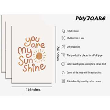 PUYIQARE You Are My Sunshine Canvas Wall Art Nursery Art Print Heart Rainbow Nursery Wall Art Boho W...