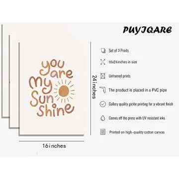 PUYIQARE You Are My Sunshine Canvas Wall Art Nursery Art Print Heart Rainbow Nursery Wall Art Boho W...