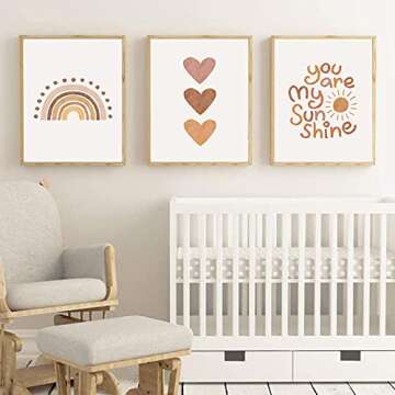 PUYIQARE You Are My Sunshine Canvas Wall Art Nursery Art Print Heart Rainbow Nursery Wall Art Boho Wall Art Prints For Girls Room Decor Boho Sunshine Nursery Decor for Baby Kids Room Decor Unframed