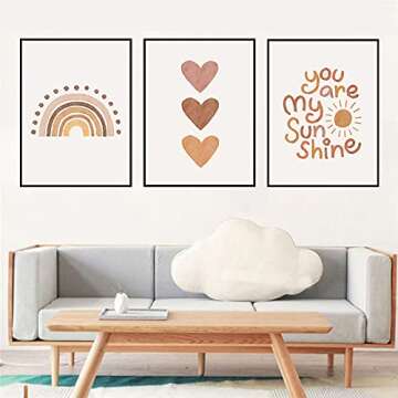 PUYIQARE You Are My Sunshine Canvas Wall Art Nursery Art Print Heart Rainbow Nursery Wall Art Boho Wall Art Prints For Girls Room Decor Boho Sunshine Nursery Decor for Baby Kids Room Decor Unframed
