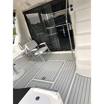 KXKZREN Boat Flooring EVA Foam Decking Sheet Faux Teak Marine Mat Marine Carpet Cooler Tops Non-Slip Self-Adhesive Flooring for Motorboat RV Yacht Kayak Swim Platform 94" x 47"/44"/35"/23"/16"