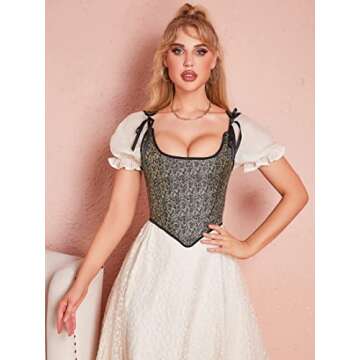 Dreay Womens Vintage Asymmetrical Hem Overbust Corset Tie Front Lace-up Back Bustier Top 949-Blackgold-S