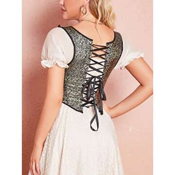 Dreay Womens Vintage Asymmetrical Hem Overbust Corset Tie Front Lace-up Back Bustier Top 949-Blackgold-S