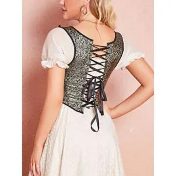 Dreay Womens Vintage Asymmetrical Hem Overbust Corset Tie Front Lace-up Back Bustier Top 949-Blackgold-S