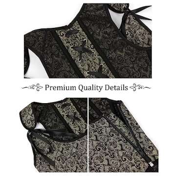 Dreay Womens Vintage Asymmetrical Hem Overbust Corset Tie Front Lace-up Back Bustier Top 949-Blackgold-S