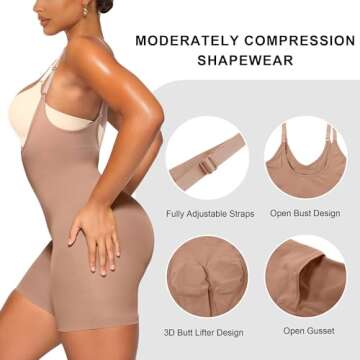 YIANNA Shapewear for Women Tummy Control Bodysuit Open Bust Mid Thigh Seamless Sculpting Body Shaper,YA5258-Sienna-XXS/XS