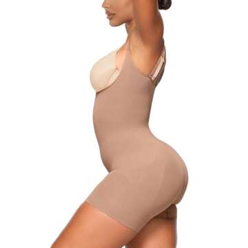 YIANNA Shapewear for Women Tummy Control Bodysuit Open Bust Mid Thigh Seamless Sculpting Body Shaper,YA5258-Sienna-XXS/XS
