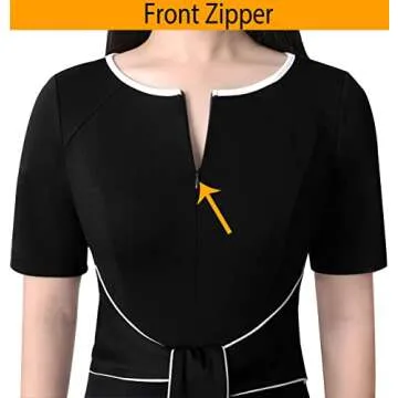 VFSHOW Womens Black Front Zipper Tie Waist Bow Belted Slim Wear to Work Business Office Bodycon Pencil Dress 10317 BLK S