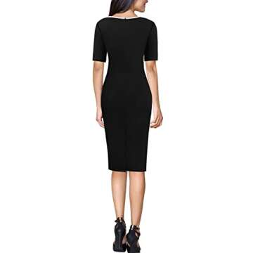 VFSHOW Womens Black Front Zipper Tie Waist Bow Belted Slim Wear to Work Business Office Bodycon Pencil Dress 10317 BLK S