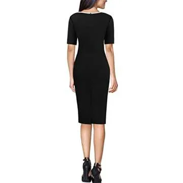 VFSHOW Womens Black Front Zipper Tie Waist Bow Belted Slim Wear to Work Business Office Bodycon Pencil Dress 10317 BLK S