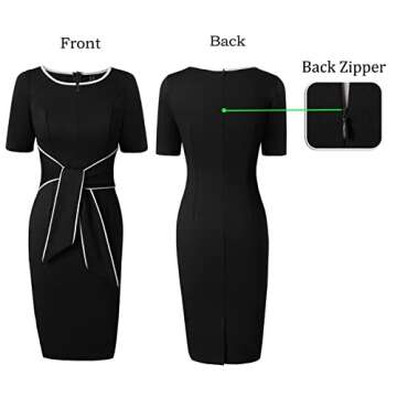 VFSHOW Womens Black Front Zipper Tie Waist Bow Belted Slim Wear to Work Business Office Bodycon Pencil Dress 10317 BLK S