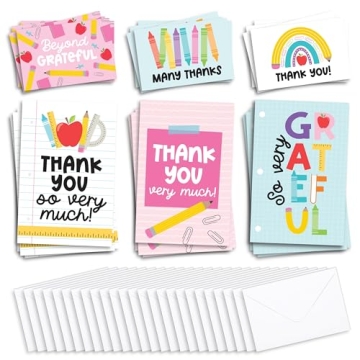 24 Colorful Teacher Thank You Cards - Perfect Educator Gift
