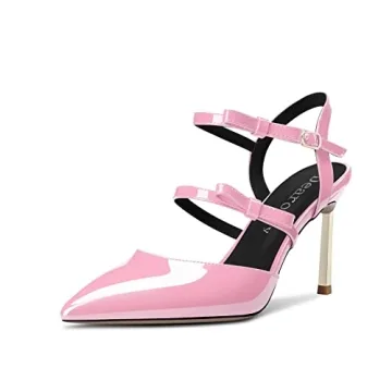 DearOnly Women High Stiletto Heel Pointed Toe Sandals Pink 3.3 Inches Heels Slingback Buckle Wedding...