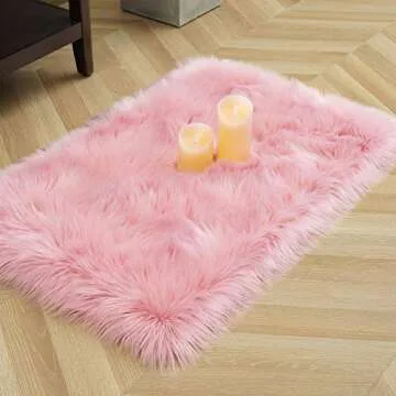 Luxury Faux Fur Pink Rug - Soft Shag Area Rug 2x3 Feet