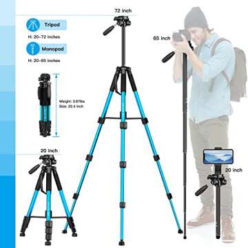 Camera Tripods & Monopods, Tripod for Camera Phone, 5 in 1 Aluminum Heavy Duty Camera Stand, Phone Tripod, Monopods, Selfie Stick, Trekking Poles, Compatible with Canon Nikon DSLR iPhone Camcorder