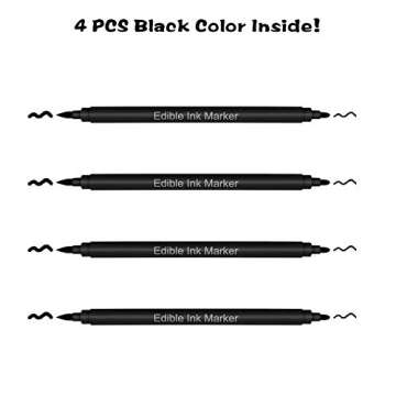 Lhedon 4 Pcs Black Food Coloring Markers, Edible Markers,Double Sided Food Grade Pens with Fine & Th...
