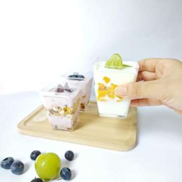 ShiningCandy 50 Pack 5 oz Desert Cups with Lids and Spoons, Plastic Dessert Cups, Parfait Cups, Small Clear Plastic Yogurt Cups Great for Desserts, Appetizers, Pudding, Wedding Birthday Party Supplies