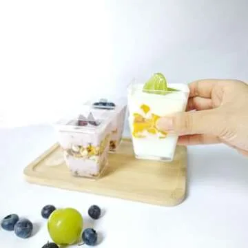 ShiningCandy 50 Pack 5 oz Desert Cups with Lids and Spoons, Plastic Dessert Cups, Parfait Cups, Small Clear Plastic Yogurt Cups Great for Desserts, Appetizers, Pudding, Wedding Birthday Party Supplies