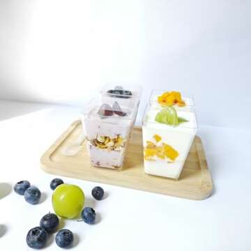 ShiningCandy 50 Pack 5 oz Desert Cups with Lids and Spoons, Plastic Dessert Cups, Parfait Cups, Small Clear Plastic Yogurt Cups Great for Desserts, Appetizers, Pudding, Wedding Birthday Party Supplies