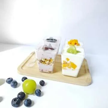 ShiningCandy 50 Pack 5 oz Desert Cups with Lids and Spoons, Plastic Dessert Cups, Parfait Cups, Small Clear Plastic Yogurt Cups Great for Desserts, Appetizers, Pudding, Wedding Birthday Party Supplies