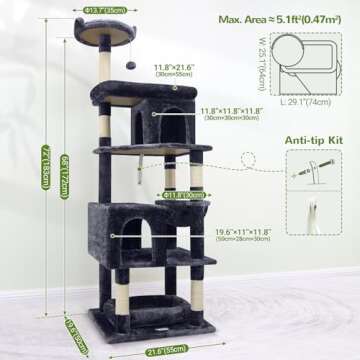 Sturdy 72in Cat Tree for Large Cats - Globlazer