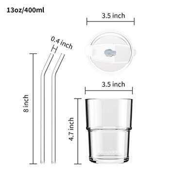 BLUEPOLAR 13oz/400ml Glass Water Tumbler with Straw and Lid Sealed Carry On Thick Wall Iced Coffee Cup Glass Cup for Water, Iced Tea Fruit Juice Etc(Aurora White