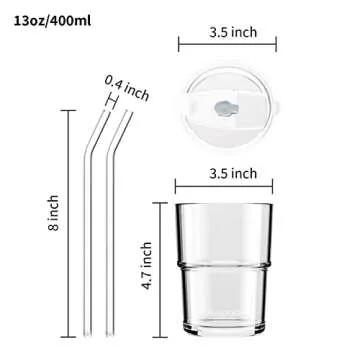 BLUEPOLAR 13oz/400ml Glass Water Tumbler with Straw and Lid Sealed Carry On Thick Wall Iced Coffee Cup Glass Cup for Water, Iced Tea Fruit Juice Etc(Aurora White
