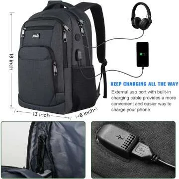 15.6 Inch Backpack with USB Charging for School & Travel