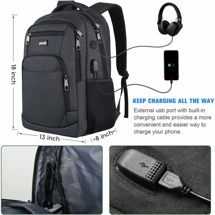 15.6 Inch Backpack with USB Charging for School & Travel