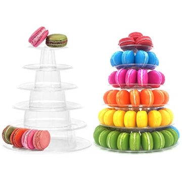6 Tiers Round Macaron Tower Stand Plastic Transparent Cake Stand Macaron Display Rack Desserts Cupca...