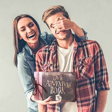 LINKEDWIN Our Adventure Book, Up Scrapbook Album with Movie Themed Postcards, Wedding and Anniversary Photo Album, Memory Keepsake, 11.6 x 7.5 inch, 80 Pages (Light Brown Pages)