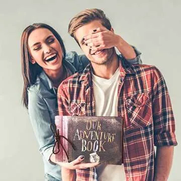 LINKEDWIN Our Adventure Book, Up Scrapbook Album with Movie Themed Postcards, Wedding and Anniversary Photo Album, Memory Keepsake, 11.6 x 7.5 inch, 80 Pages (Light Brown Pages)