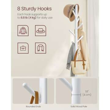 Stylish VASAGLE Coat Rack with 8 Hooks and Shelf